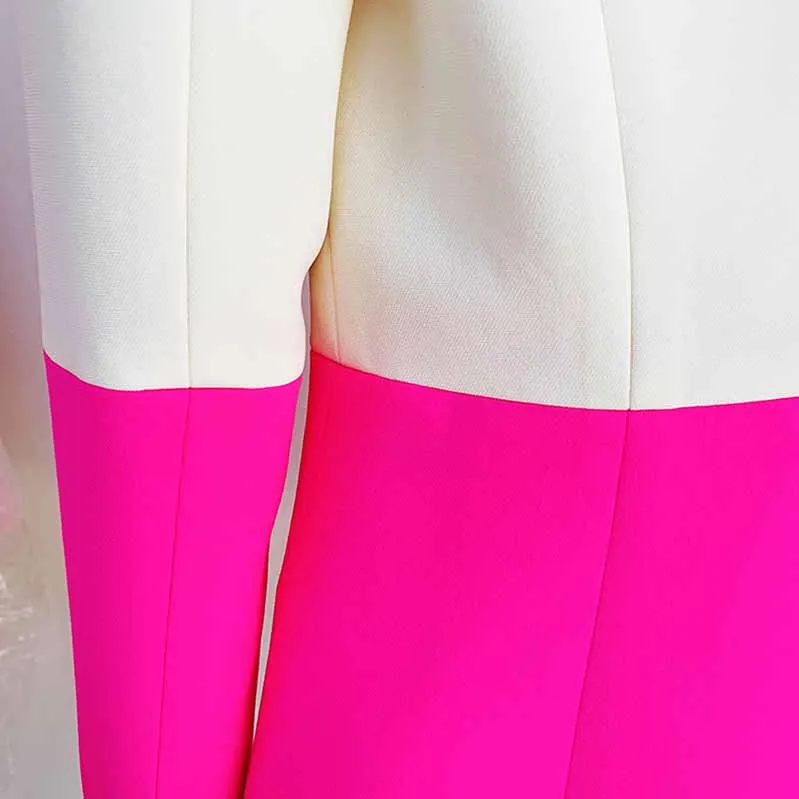 Women Hot Pink Light Beige Blazer   Flare Trousers Suit