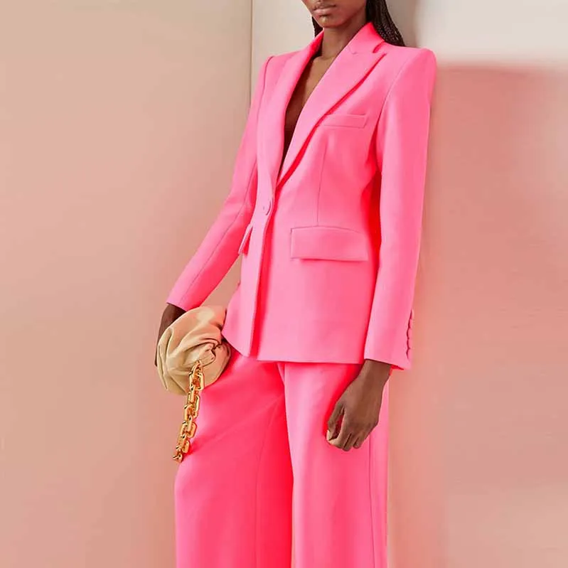 Women Rose pink Blazer   Flare Trousers Suit