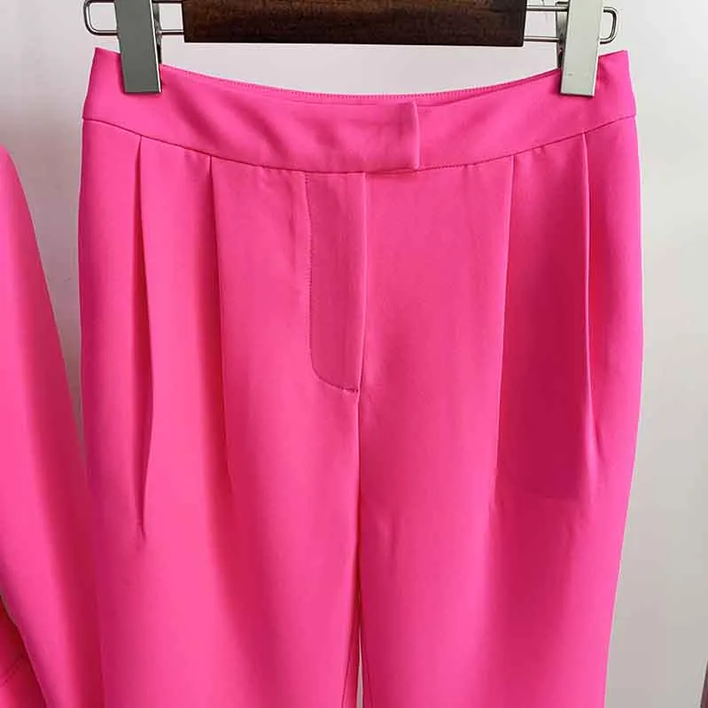 Women Rose pink Blazer   Flare Trousers Suit