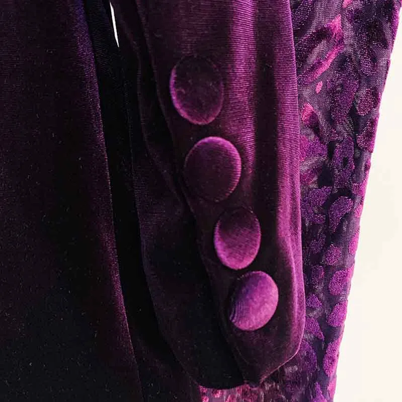 Women Velvet Dark Purple Blazer Pantsuit   Flare Trousers Suit