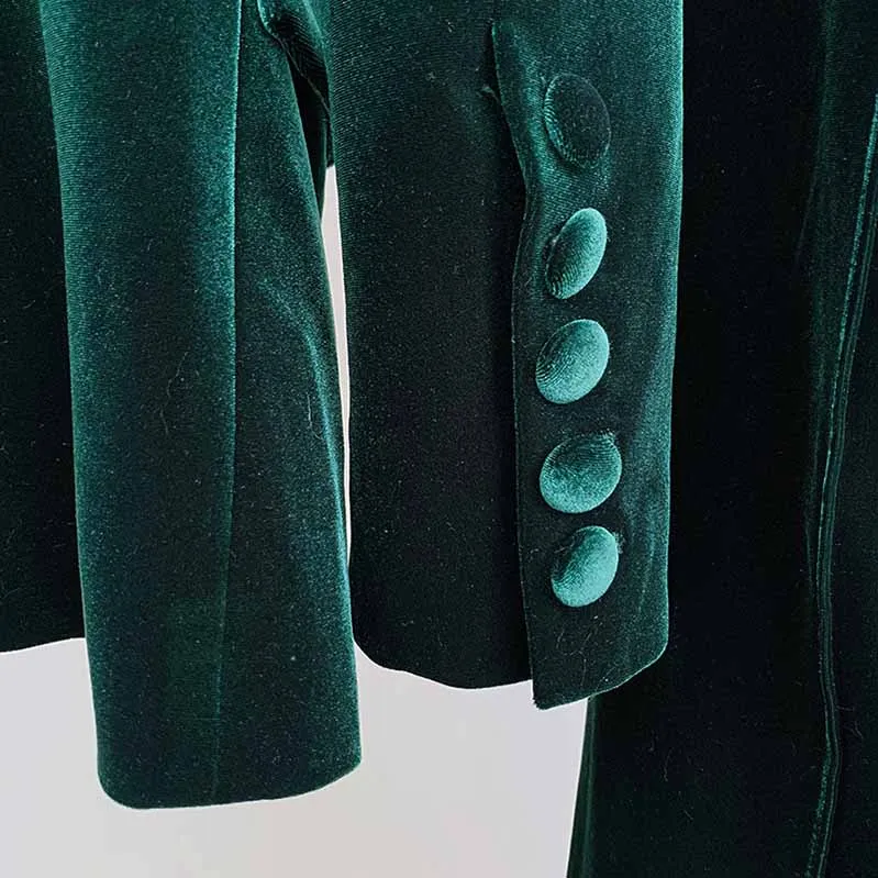 Women Velvet Green Blazer   Flare Trousers Suit