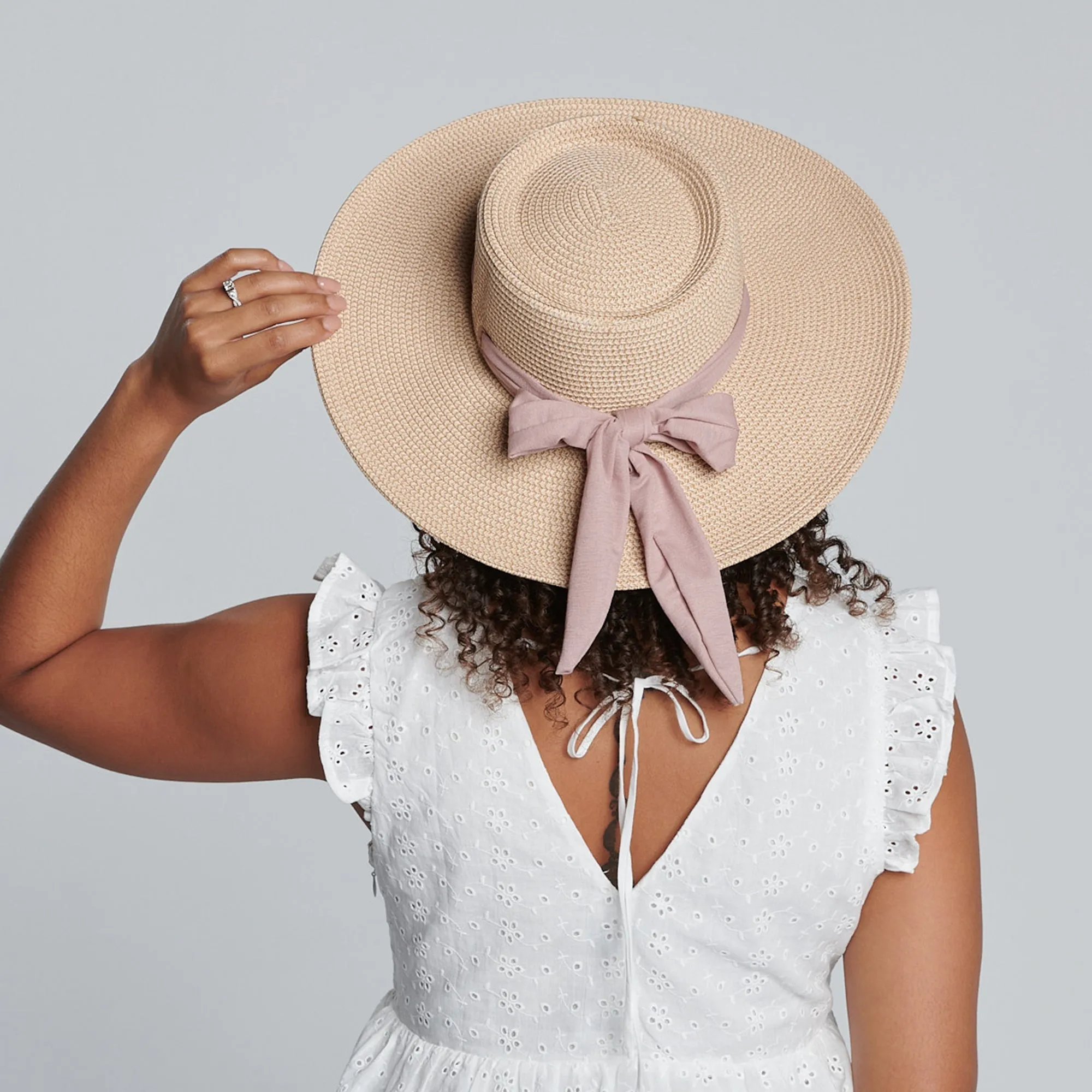 Women's Sun Brim Boater Hat with Scarf Bow