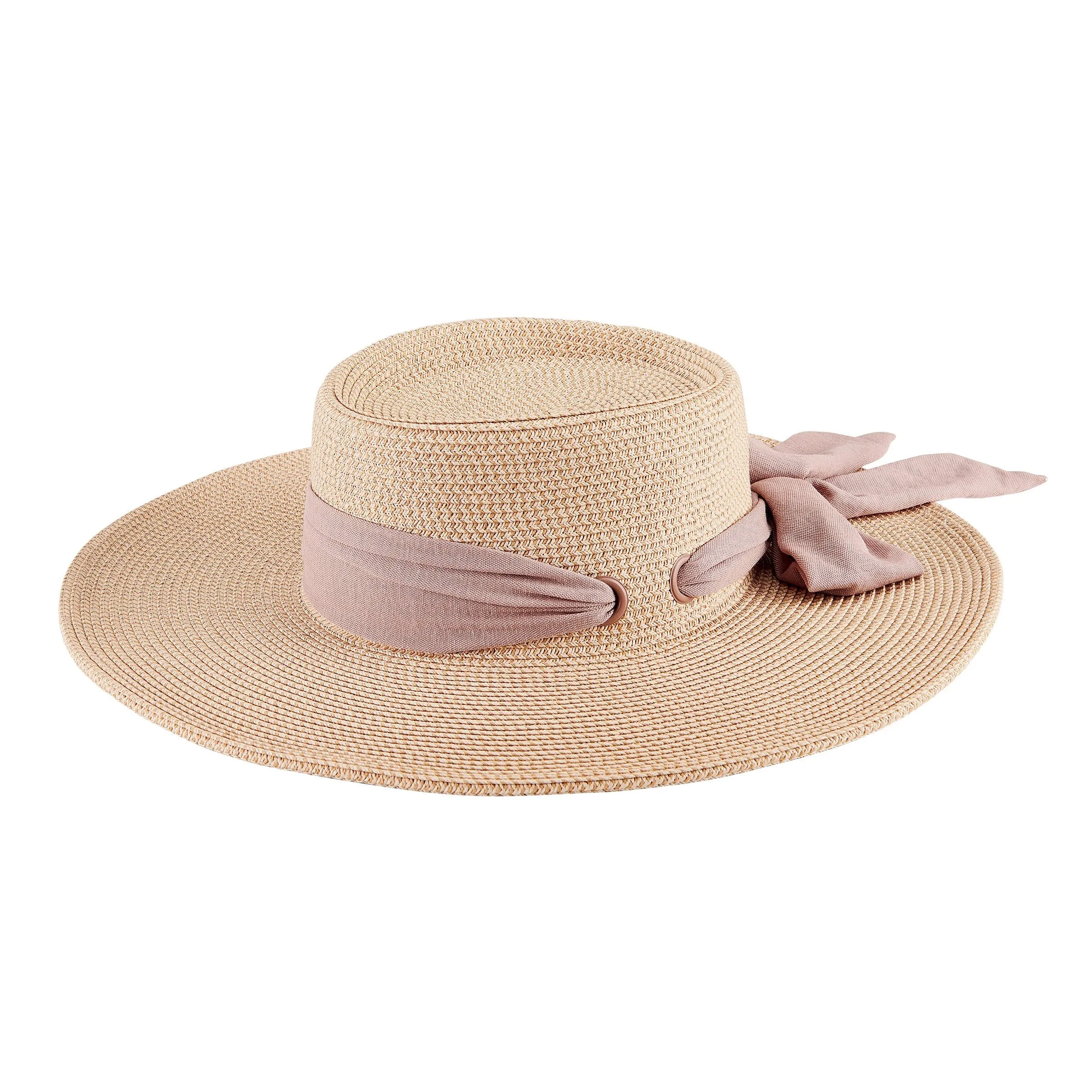 Women's Sun Brim Boater Hat with Scarf Bow