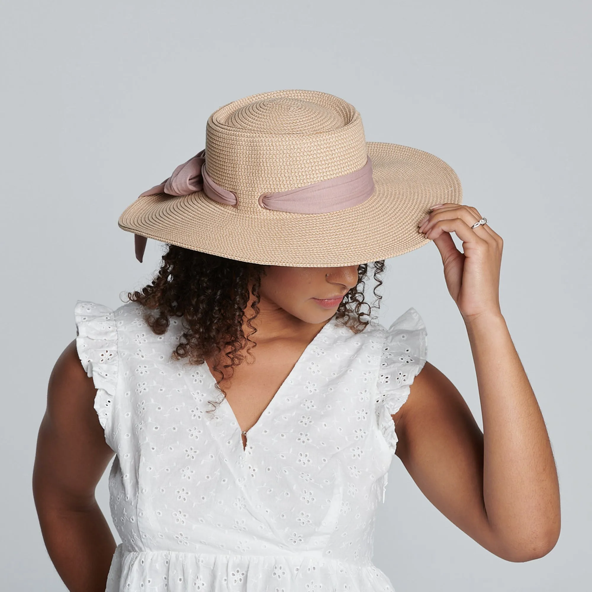 Women's Sun Brim Boater Hat with Scarf Bow