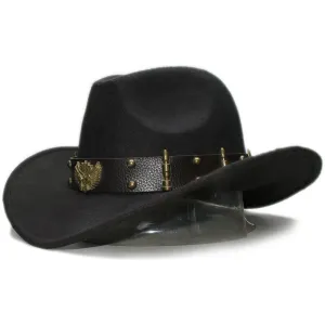 Woollen Fedoras Hats with Leather Belt / Men Women Cowboy Hats / Large Brimmed Bowler Hat