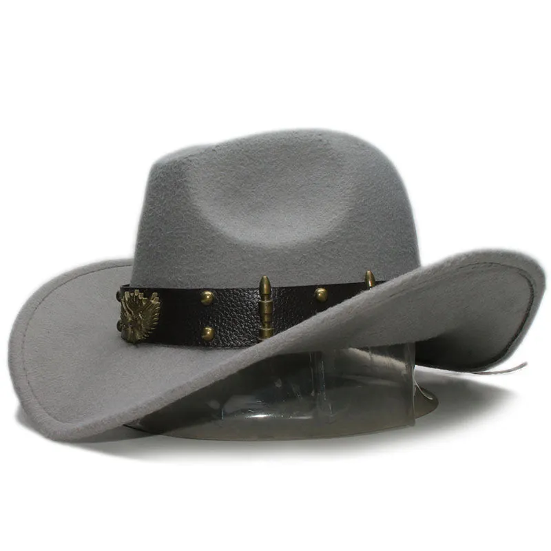 Woollen Fedoras Hats with Leather Belt / Men Women Cowboy Hats / Large Brimmed Bowler Hat