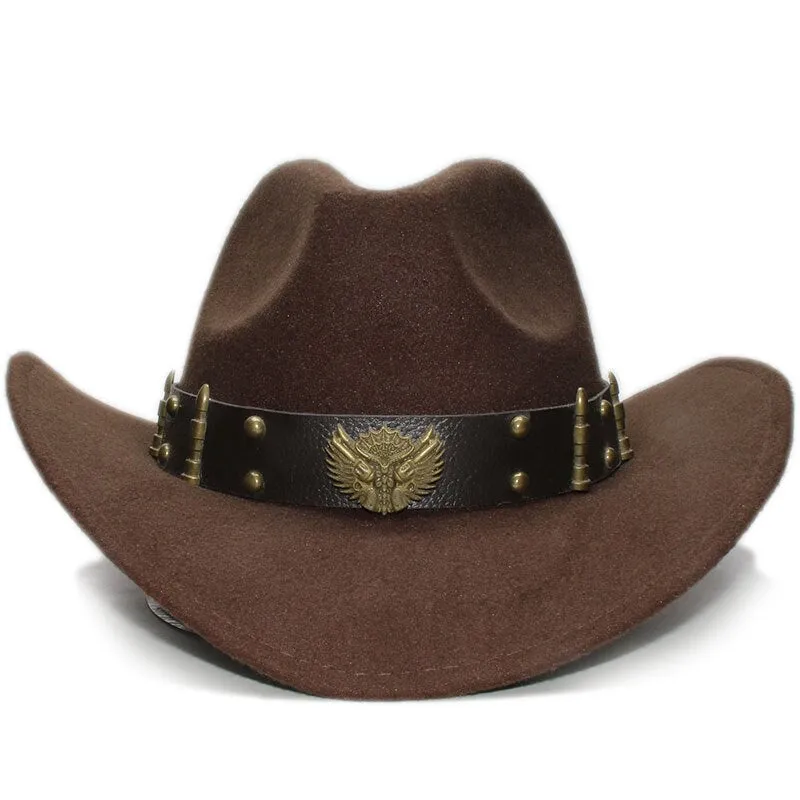 Woollen Fedoras Hats with Leather Belt / Men Women Cowboy Hats / Large Brimmed Bowler Hat