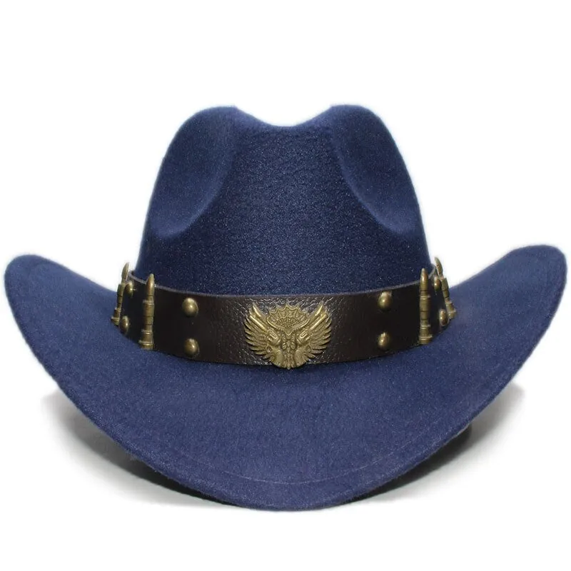 Woollen Fedoras Hats with Leather Belt / Men Women Cowboy Hats / Large Brimmed Bowler Hat