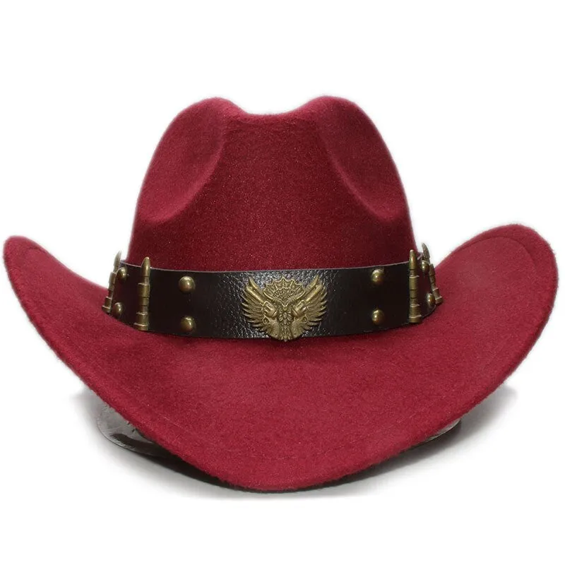 Woollen Fedoras Hats with Leather Belt / Men Women Cowboy Hats / Large Brimmed Bowler Hat