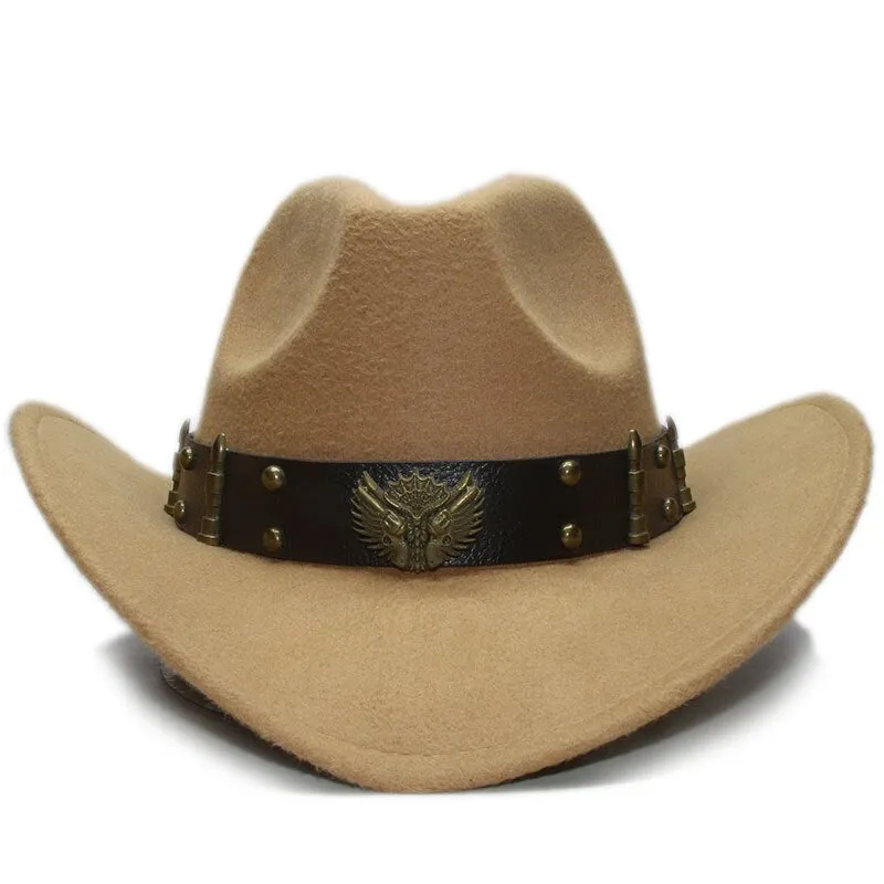 Woollen Fedoras Hats with Leather Belt / Men Women Cowboy Hats / Large Brimmed Bowler Hat