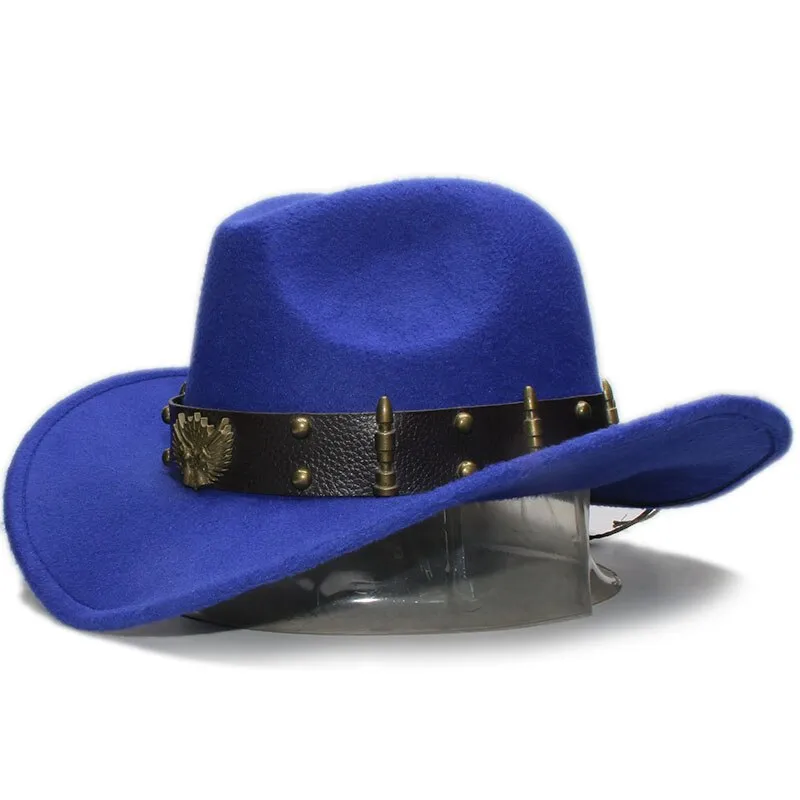 Woollen Fedoras Hats with Leather Belt / Men Women Cowboy Hats / Large Brimmed Bowler Hat