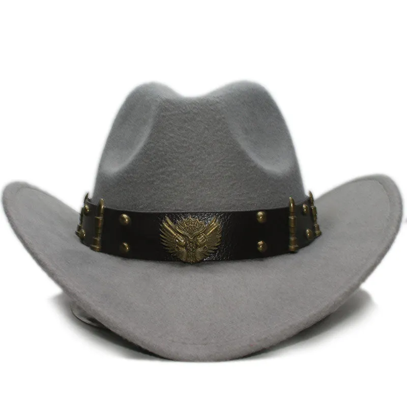 Woollen Fedoras Hats with Leather Belt / Men Women Cowboy Hats / Large Brimmed Bowler Hat