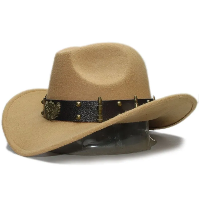 Woollen Fedoras Hats with Leather Belt / Men Women Cowboy Hats / Large Brimmed Bowler Hat