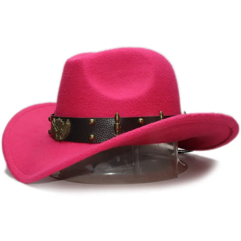 Woollen Fedoras Hats with Leather Belt / Men Women Cowboy Hats / Large Brimmed Bowler Hat