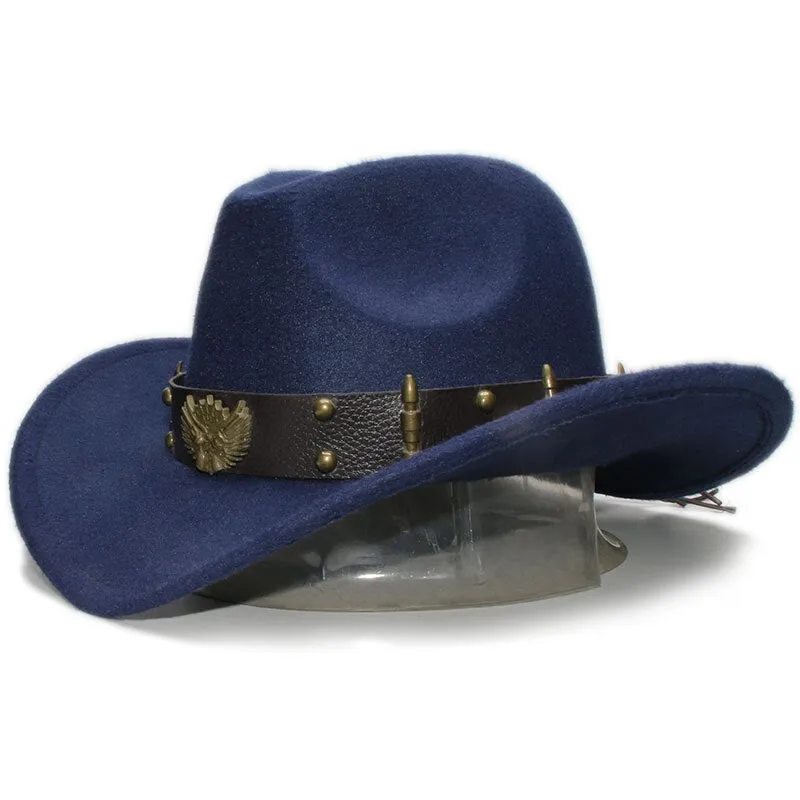 Woollen Fedoras Hats with Leather Belt / Men Women Cowboy Hats / Large Brimmed Bowler Hat