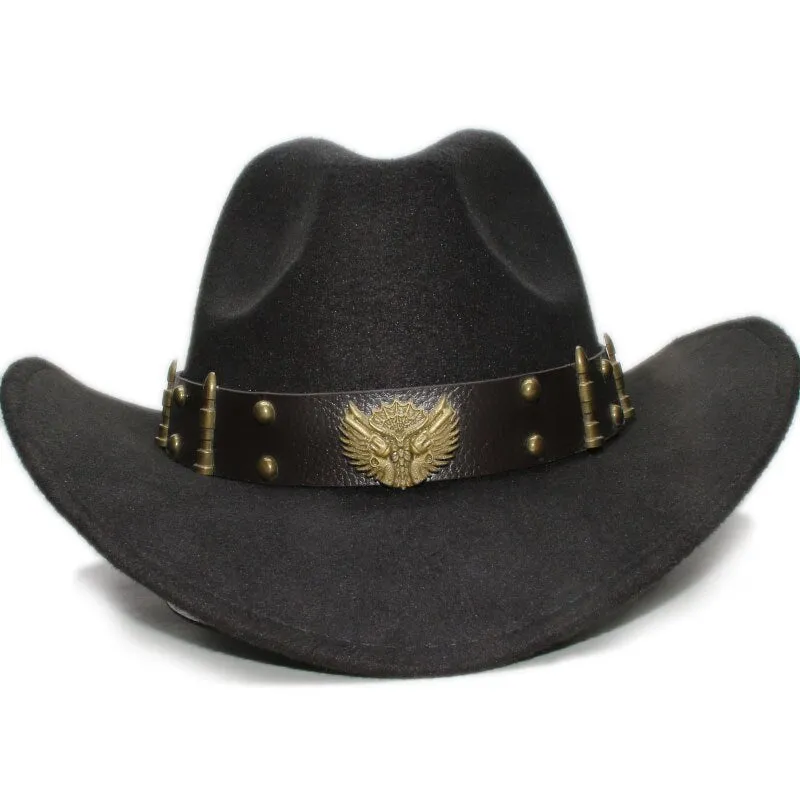 Woollen Fedoras Hats with Leather Belt / Men Women Cowboy Hats / Large Brimmed Bowler Hat